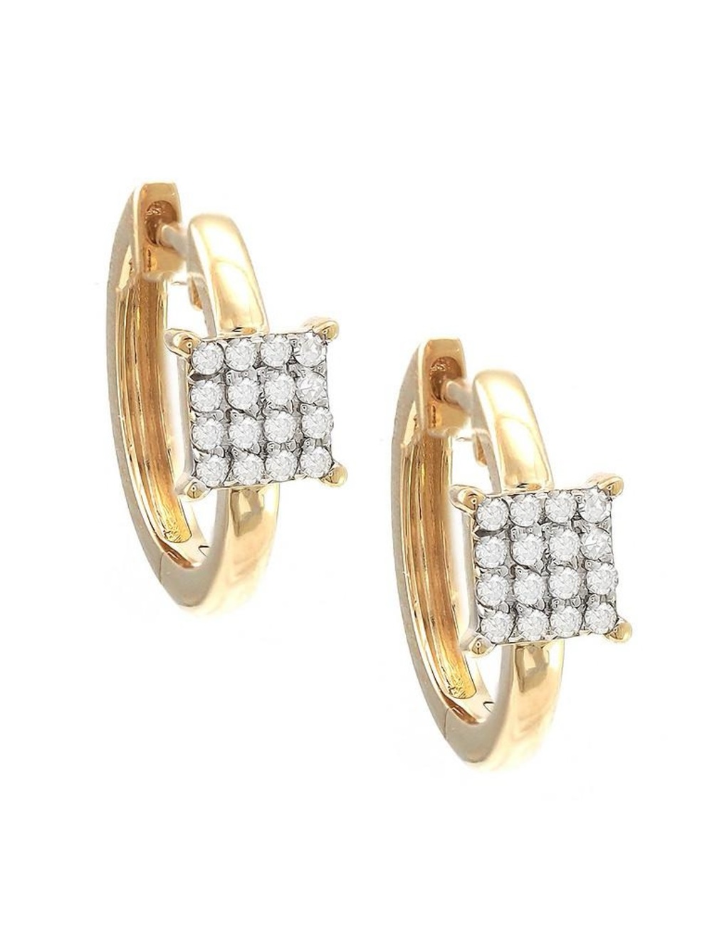 Solid Real Yellow Gold Single Diamond Huggie Earrings 11 mm Micro-Pave